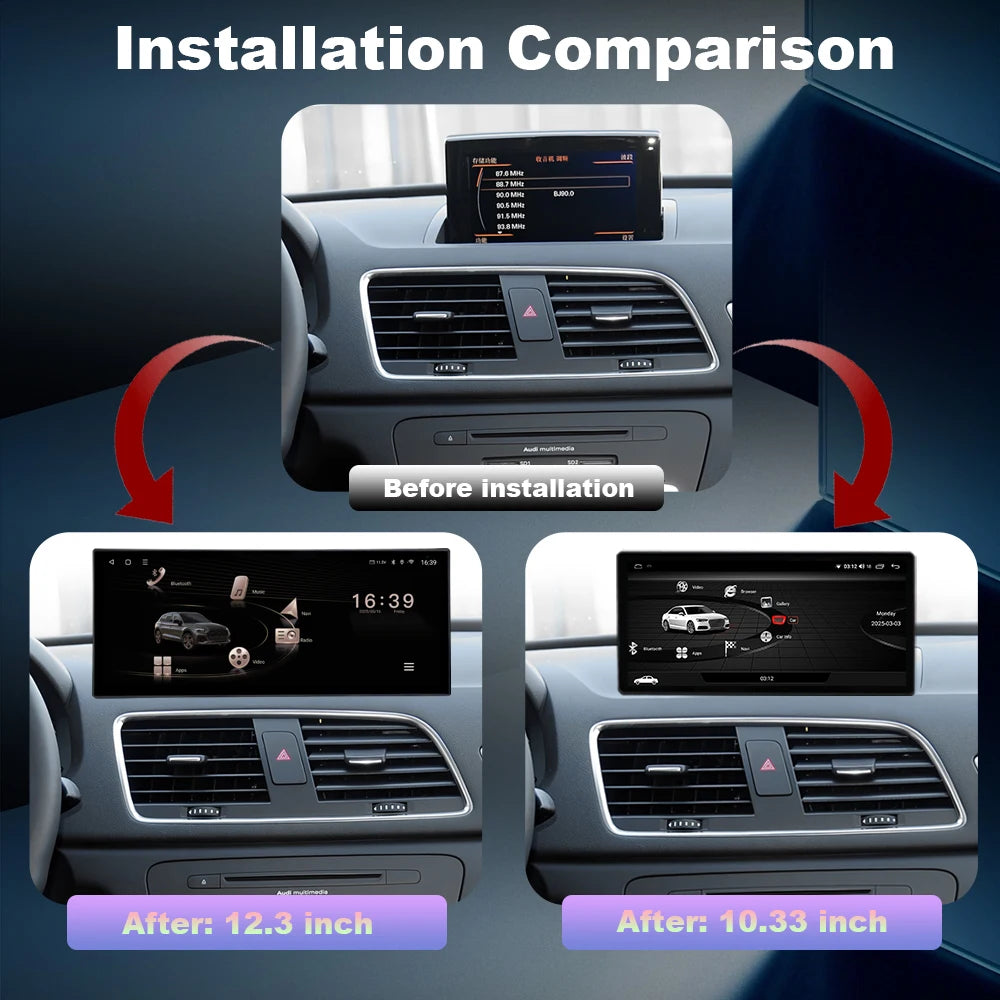 Wireless CarPlay Android 14 Car Redio Multimedia DSP Stereo QLED Touch Screen For Audi Q3