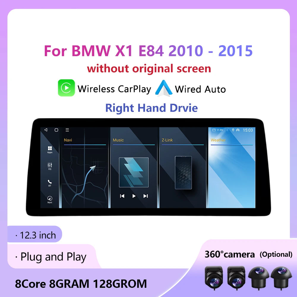 Right Hand Drvie 12.3Inch For BMW X1 E84 2010 - 2015 Android Wireless CarPlay Raido Auto M