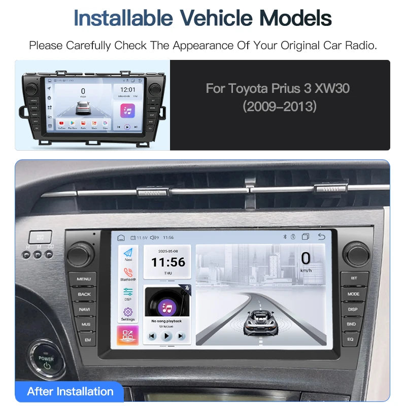 SZLELV Car Radio Android 15 Auto For Toyota Prius XW30 2009-2013 Carplay Video Player Auto