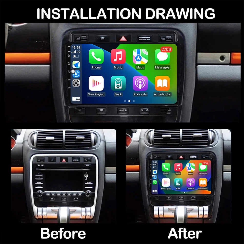 Android 16 Auto Carplay For Porsche Cayenne 957/955 2002-2010 Car Radio Multimedia Player