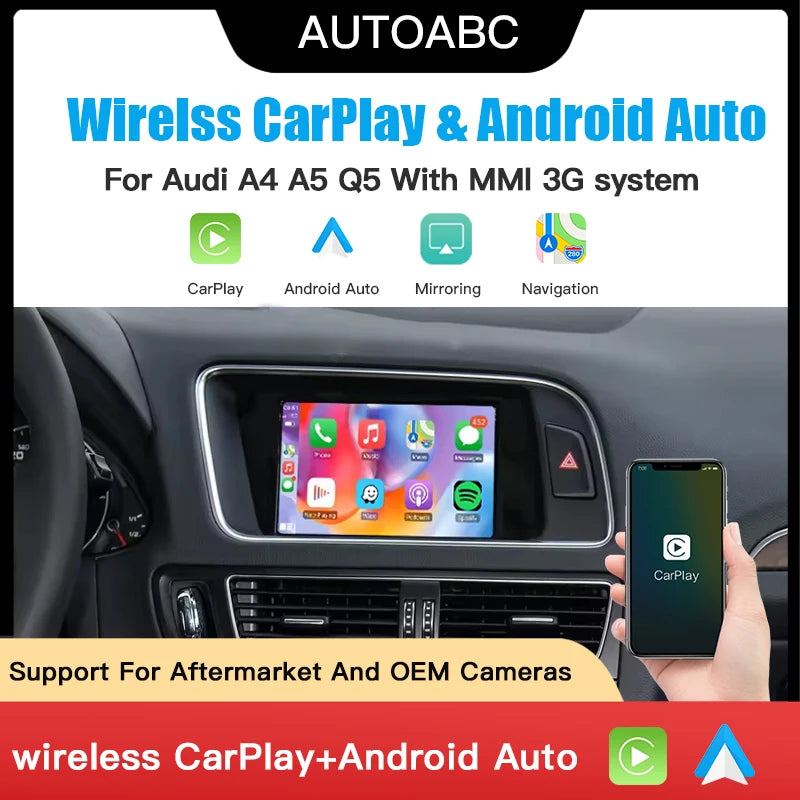 AUTOABC Wireless CarPlay Android Auto Interface Adapter for Audi A4 B8 A5 Q5 2009-2015 wit