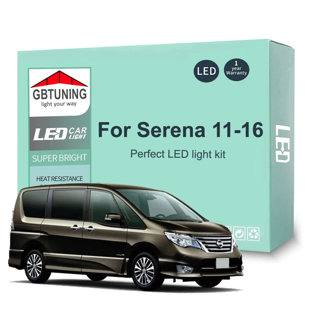 12-Piece LED Interior Light Kit for Nissan Serena C26 2011-2016 - Canbus Dome Map Door Trunk Bulbs | AUTOKITSHOP