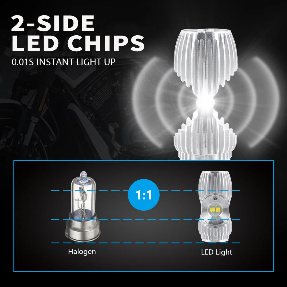 BEVINSEE H4 BA20D LED Motorcycle Headlight Bulbs Hi/Lo Beam P15D-25-1 H6M LED Bulbs for Mo