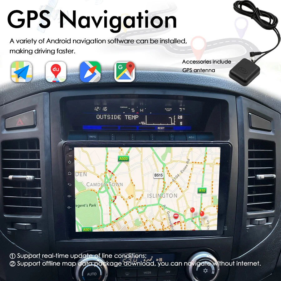 Car Radio For Mitsubishi Pajero 2009 V88 V80 V90 2006-2014 8GB+128GB AI Voice CarPlay GPS
