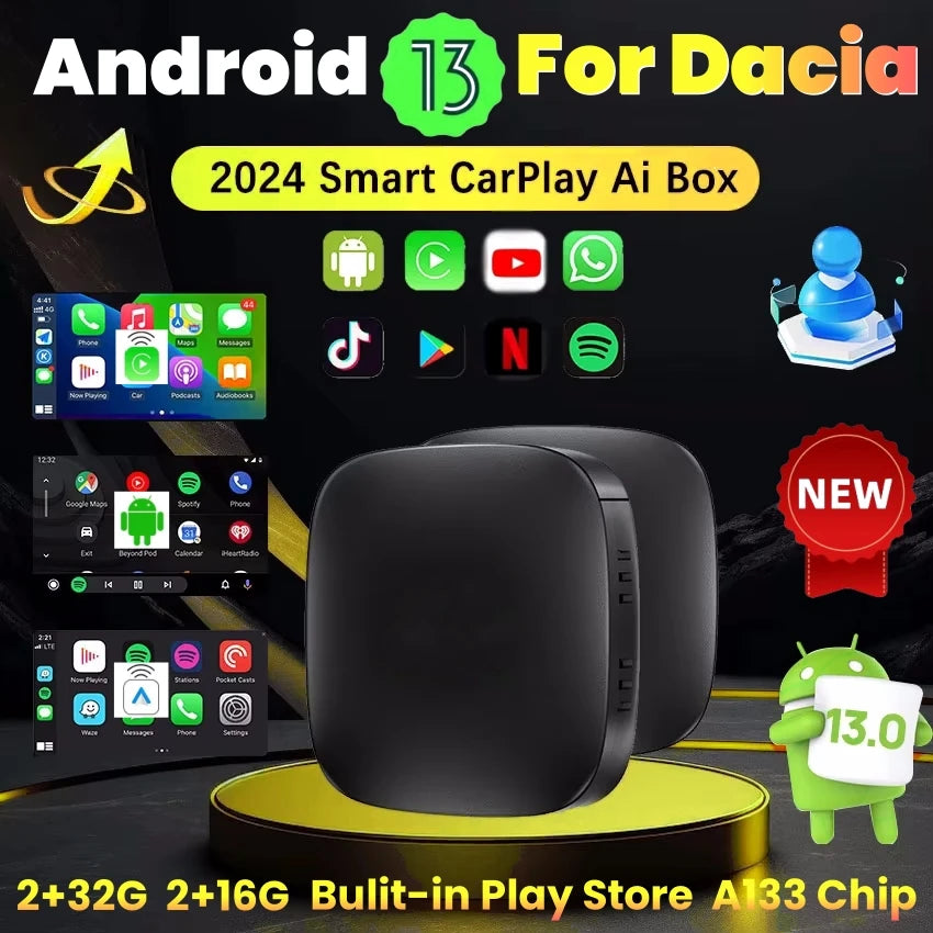 Android 13 AI Box Wireless Carplay Adapter Android Auto For Netflix Youtube For Dacia Spri | AUTOKITSHOP