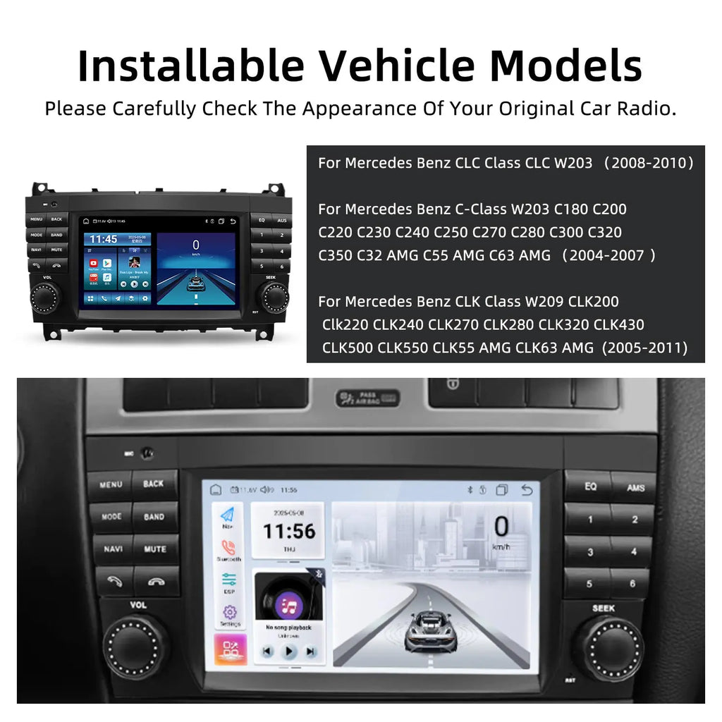 7 Inch Wireless CarPlay Android Car Radio GPS Navigation For Mercedes Benz CLC Class W203