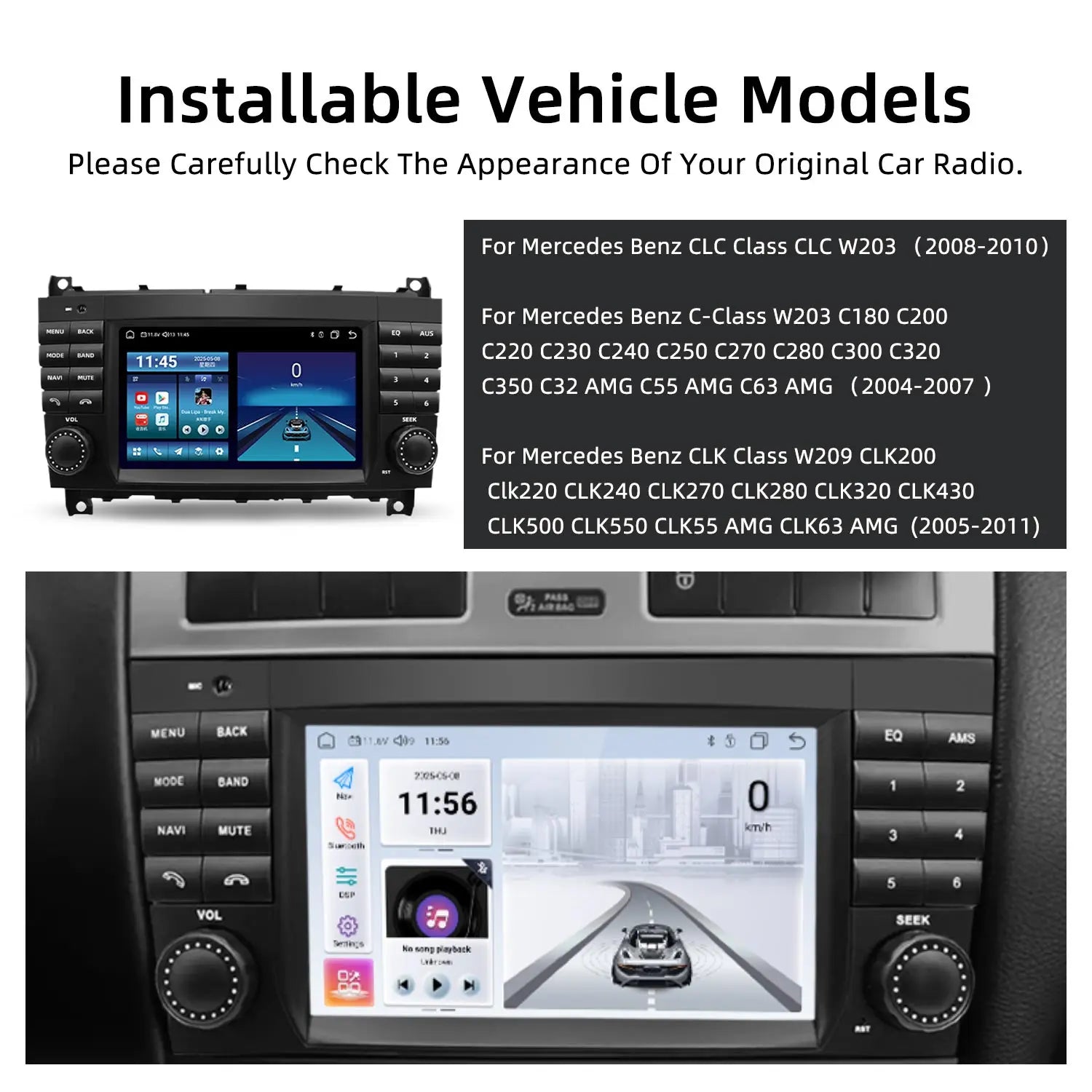 7 Inch Wireless CarPlay Android Car Radio GPS Navigation For Mercedes Benz CLC Class W203