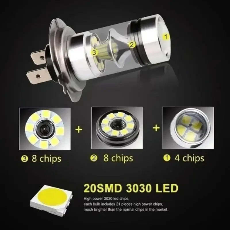 H8 H9 H11 Car Headlight Bulbs LED Lamp 3030 Chip H4 H7 DRL Lamps 9006 HB4 H1 9005 HB3 1200