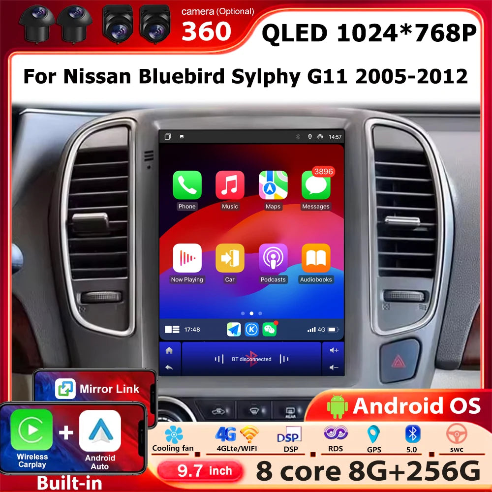 Wireless Carplay For Nissan Bluebird Sylphy G11 2005 - 2012 Android 16 Auto Car Radio Mult