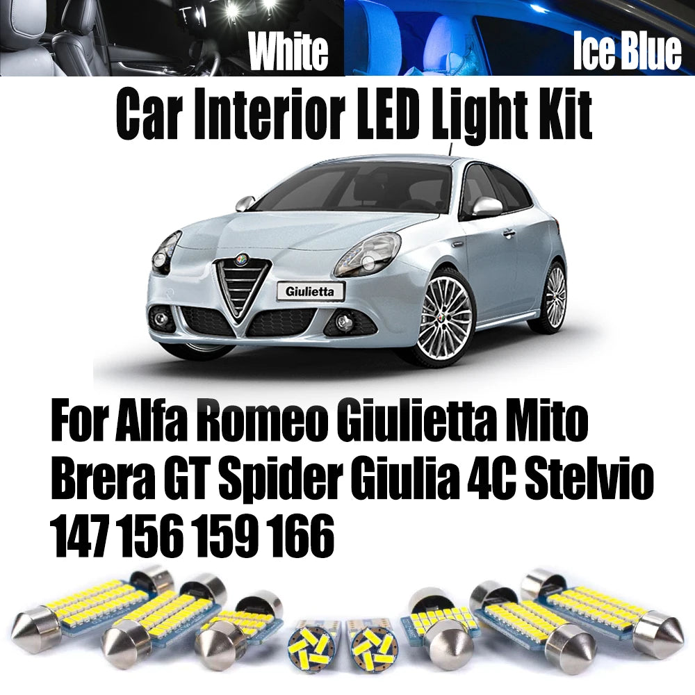LED Interior Light Kit for Alfa Romeo Giulietta Mito Brera GT Spider Giulia 4C Stelvio 147 156 159 166 Canbus Car Bul...