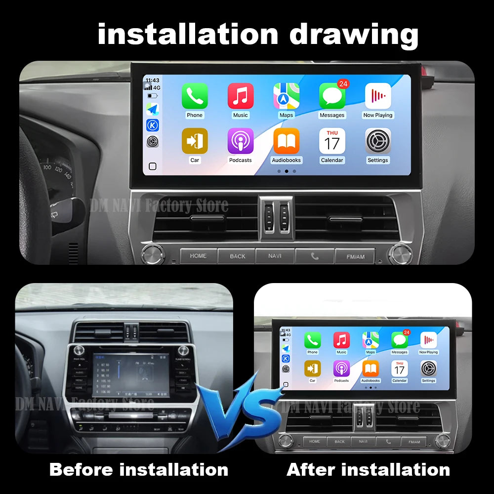 Wireless CarPlay Multimedia Display Touch Screen For Toyota Land Cruiser Prado 150 2018 -