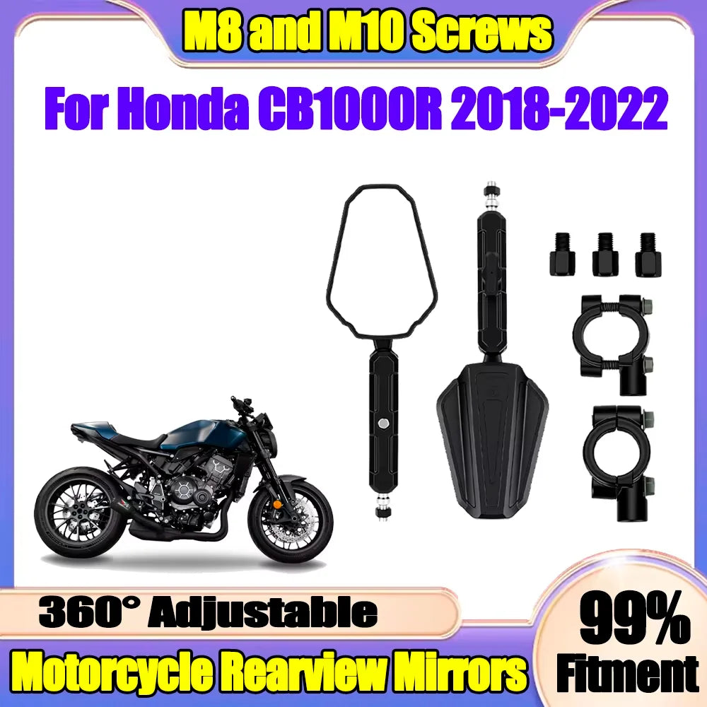 With Screw 8mm 10mm Motorcycle Rearview Mirrors Off Road Adv Wide Side Mirror Kit 360° Adj