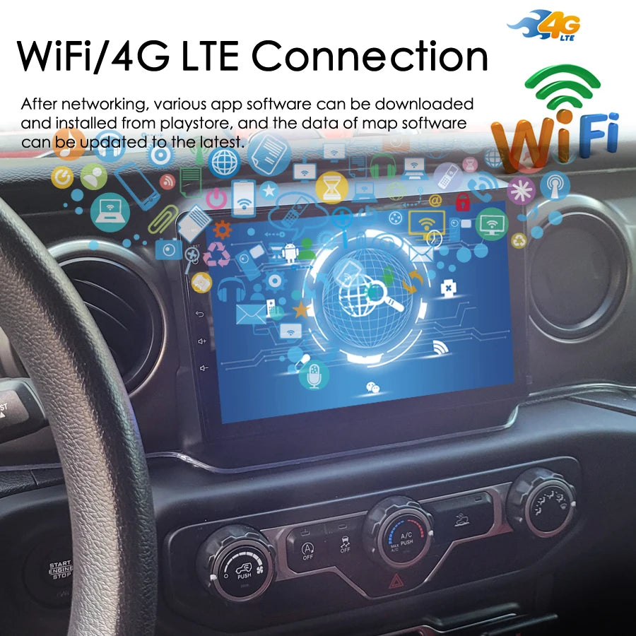 Android 14 AI Voice Car Radio GPS Navigation For Jeep Wrangler 4 JL 2018 2019 Multimedia V