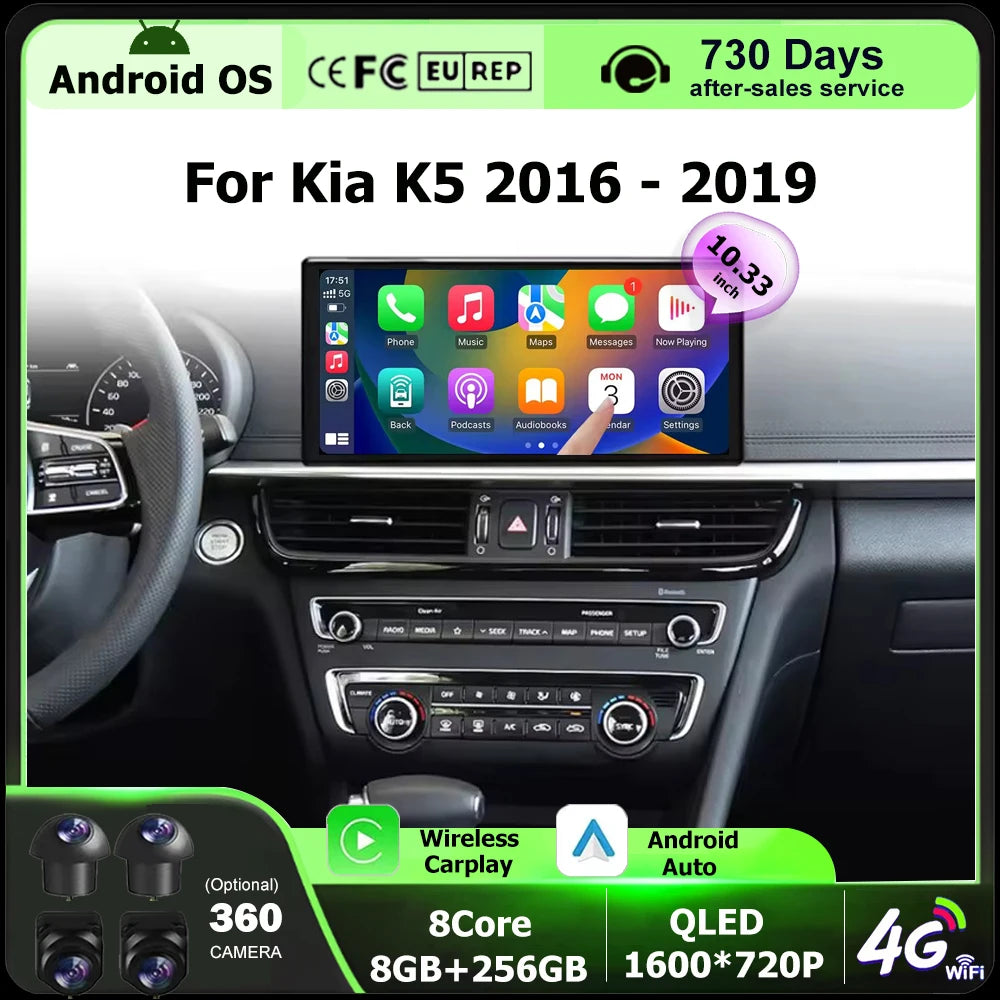 10.33 Inch For Kia K5 2016 - 2019 Android 16 Auto Car Radio Multimedia Video Player GPS Na