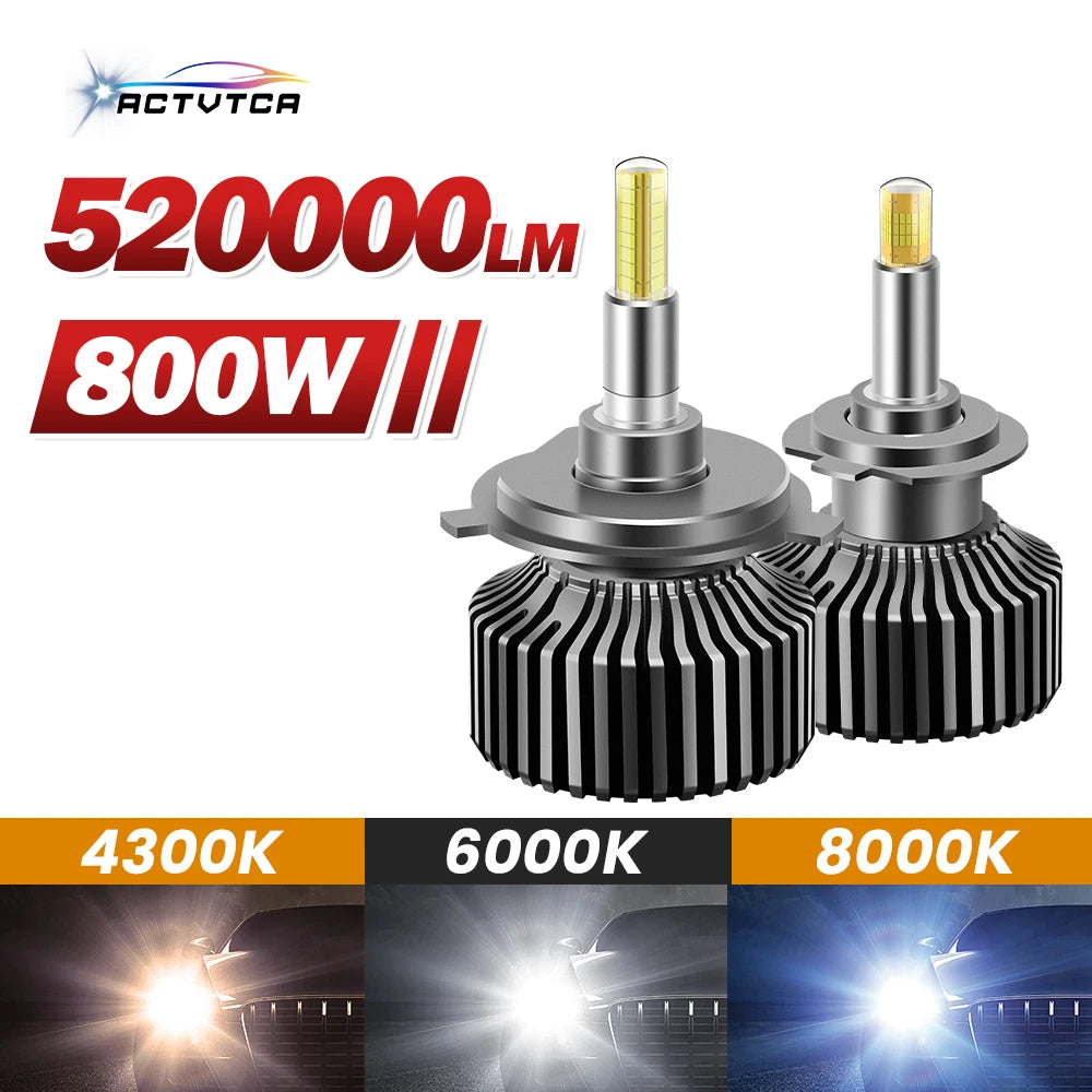 ACTVTCA H7 H4 LED Headlights 4300K H1 H8 H9 H11 9005 HB3 9006 HB4 6000K Car Lights 9012 HI