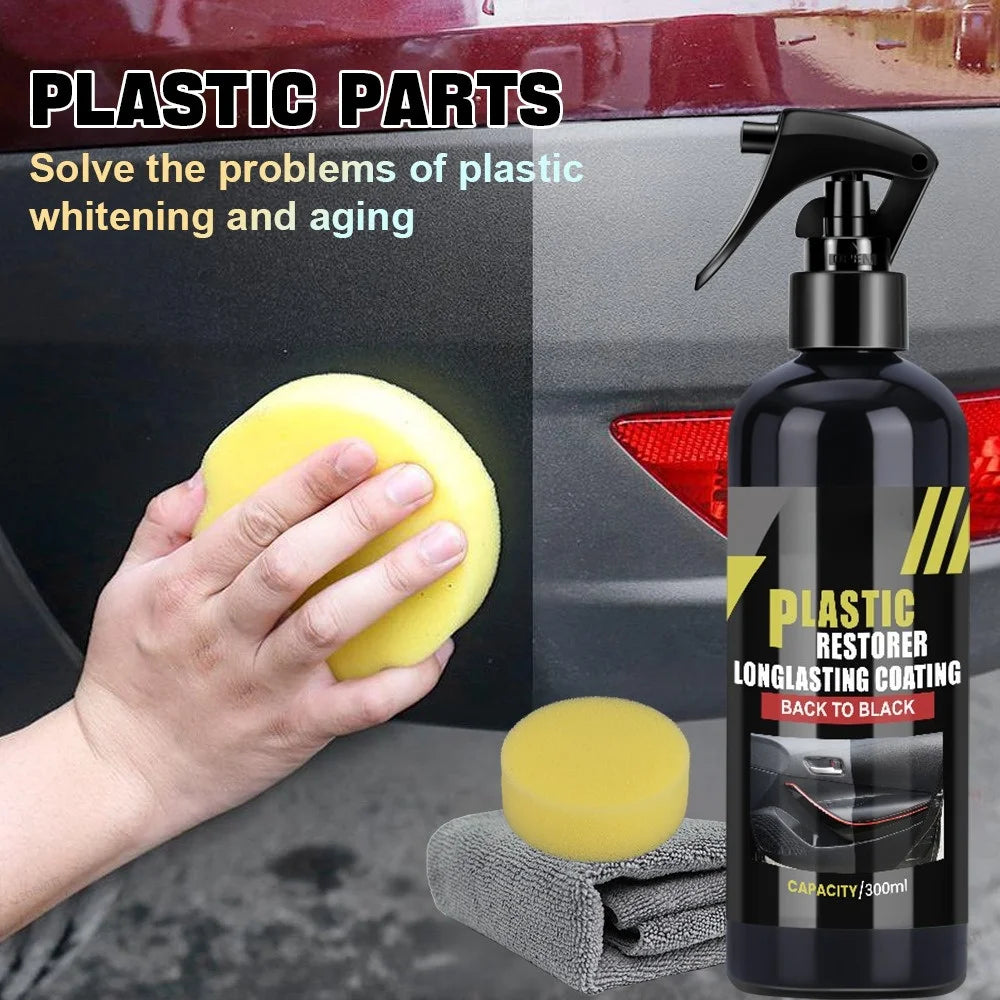 50ml Vehicle Plastic Trim Restorer Back To Black Gloss Renovator Polish Coating with Sponge for  - Automotive LED Light