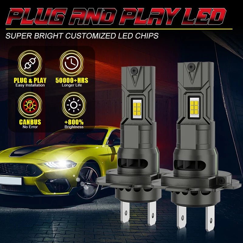 6500W H7 H4 H1 LED Headlight CANBUS H8 H11 9005 HB3 9006 HB4 Lights Mini Lamp 1:1 Size Wir