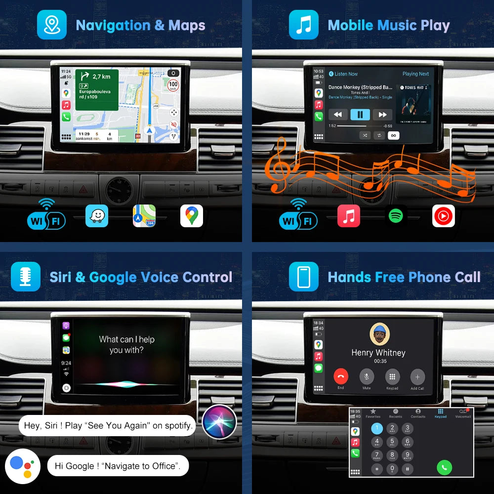 Road Top Wireless CarPlay Android Auto Interface for Audi A8 D4 2012-2018, with AirPlay Mi | AUTOKITSHOP
