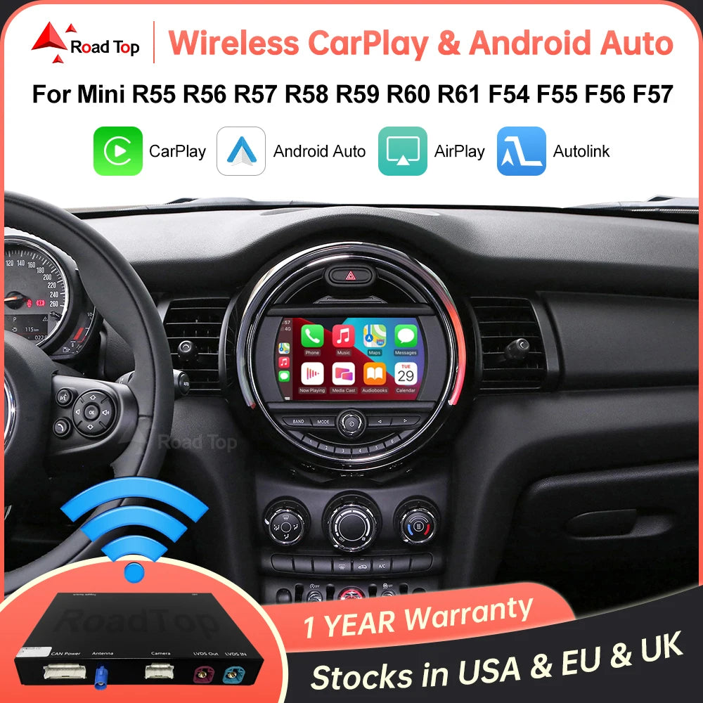 Road Top Wireless CarPlay Android Auto for Mini R55 R56 R57 R58 R59 R60 R61 F54 F55 F56 F5 | AUTOKITSHOP