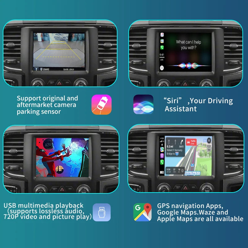 Wireless CarPlay For Dodge Ram 2014-2017 Smart Android Auto Adapter Support Mirroring Medi