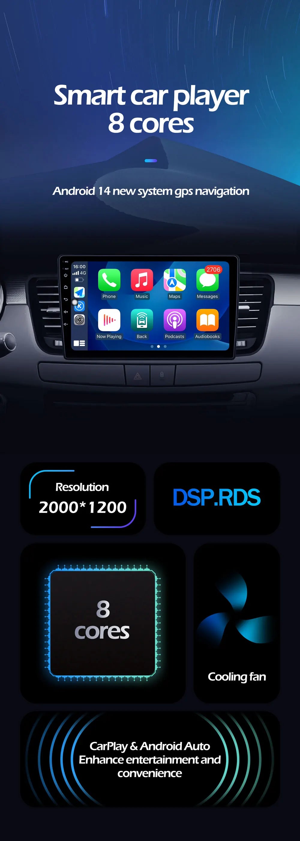 7 Inch Android Auto For FIAT 500 2007 - 2015 Carplay Car Radio Stereo Multimedia Player GP | AUTOKITSHOP