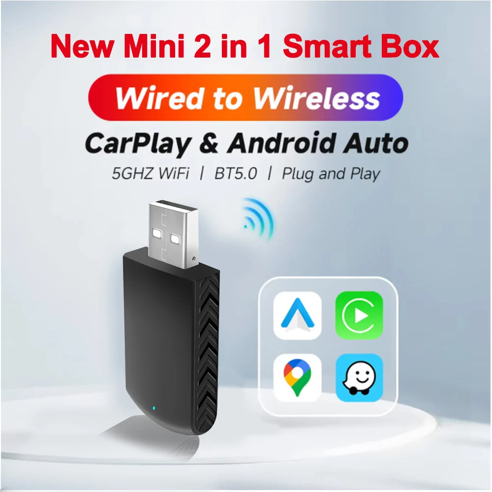 Mini Wireless Carplay Adapter Android Auto Smart Dongle Plug and Play For Audi Toyota Mazd