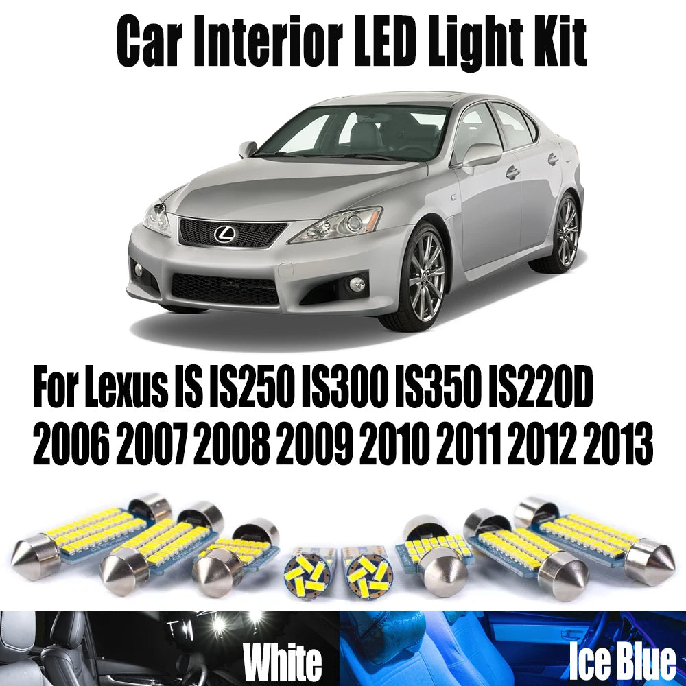 15-Piece LED Interior Light Kit for Lexus IS IS250 IS300 IS350 IS220D 2006 - 2008 - Canbus Dome Map Door Trunk Bulbs ...