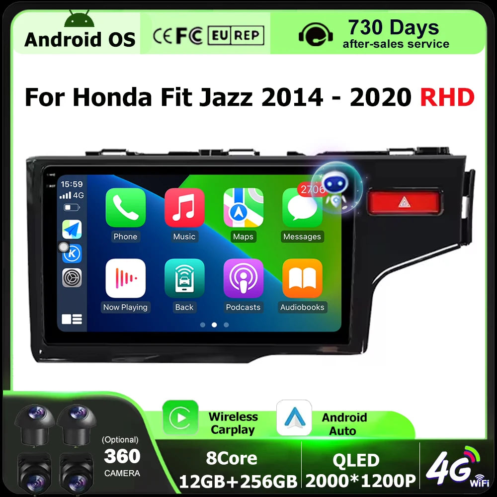 Wireless CarPlay For Honda Fit Jazz 2014-2020 RHD Android 16 Auto Car Radio Multimedia Vid