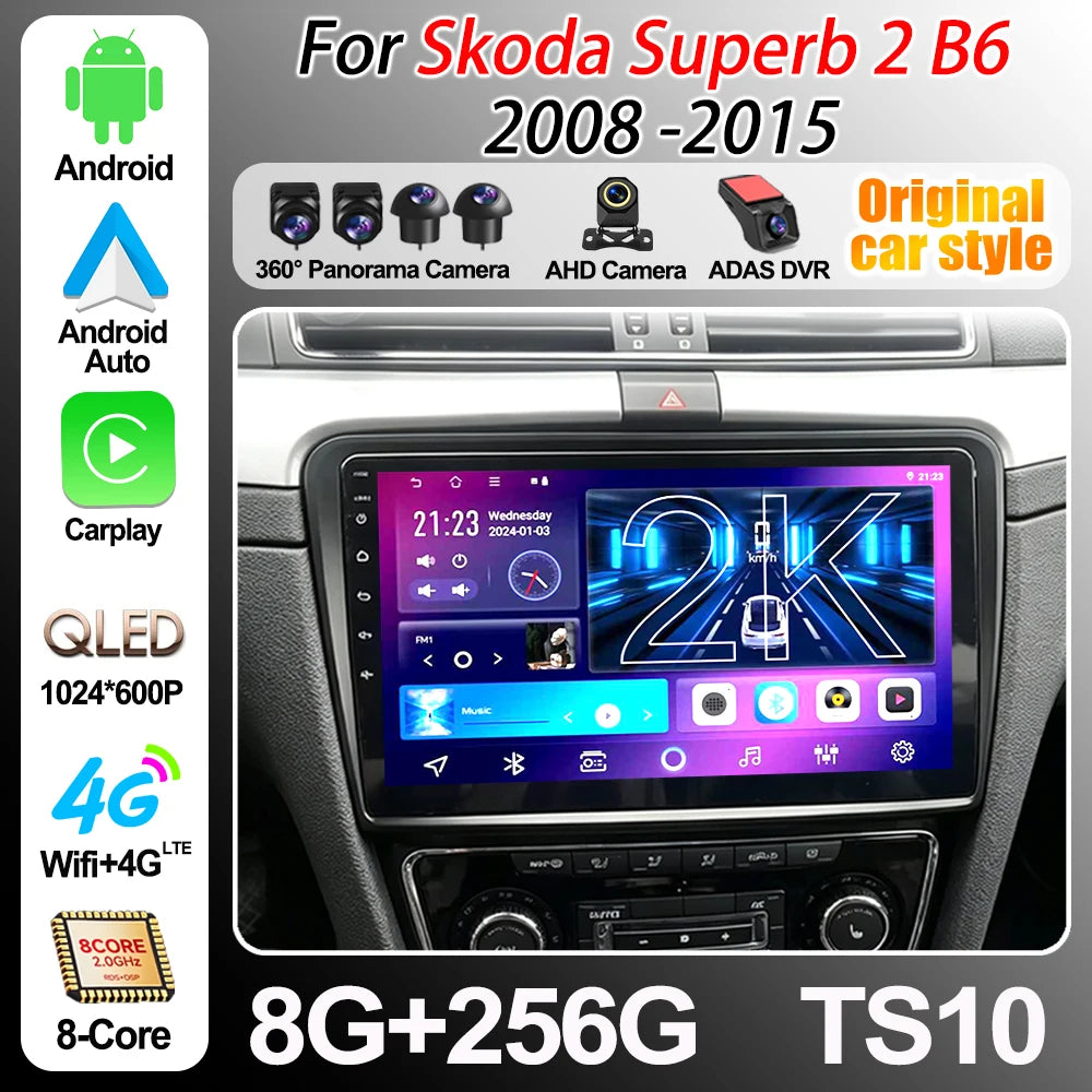 Car Radio For Skoda Superb 2 B6 2008 2009 2010 2011 - 2015 Carplay And Wireless Android Au | AUTOKITSHOP