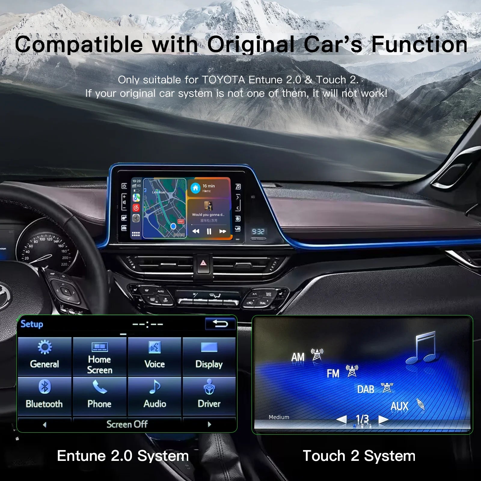 2025 NEW Carplay Android Auto for Toyota Touch2 Entune 2.0 Highlander Tundra Sienna Prius