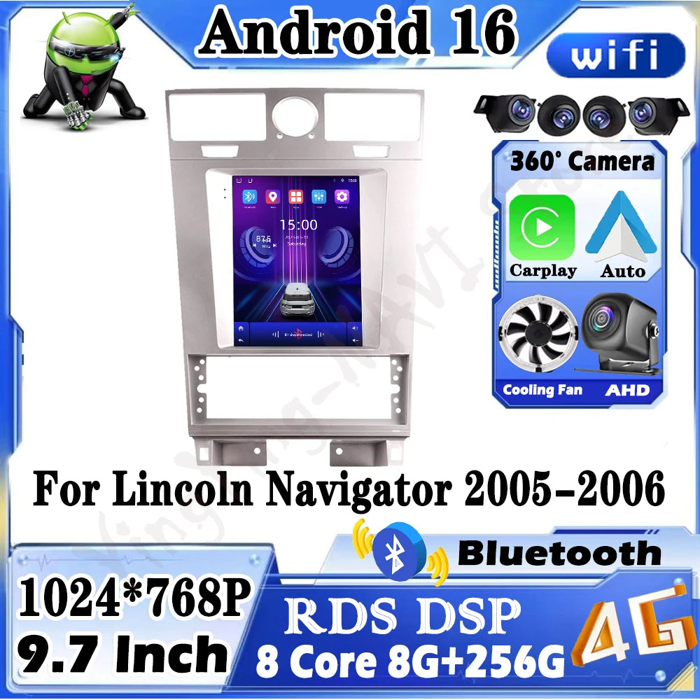 Android 16 Car Radio Car Multimedia Video Player WIFl for Lincoln Navigator 2005-2006 Head