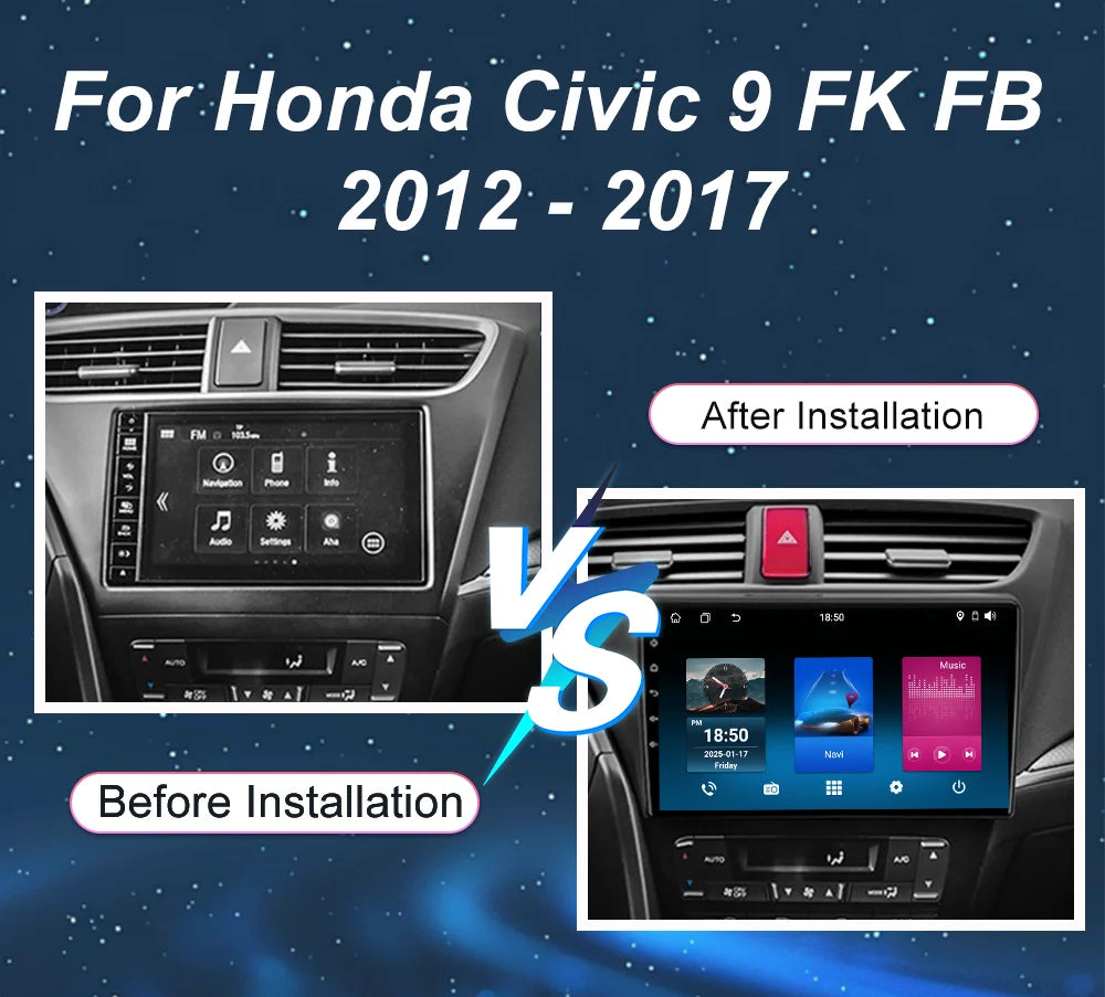 Car Android 15 GPS Navigation For Honda Civic 9 FK FB 2012-2017 Auto Radio Stereo Multimid