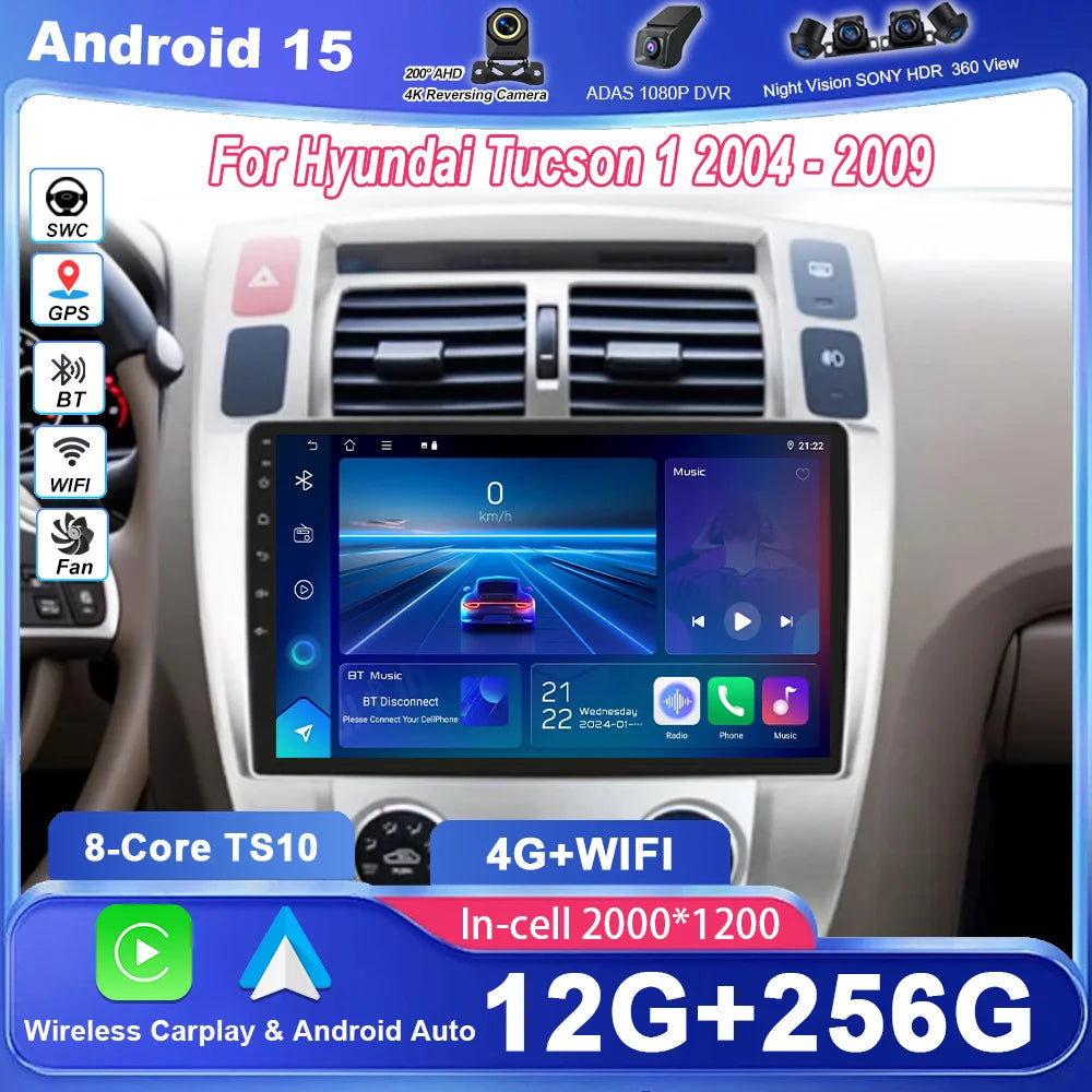 Car Android 15 GPS Navigation For Hyundai Tucson 1 2004 -2009 Auto Radio Stereo Multimidia