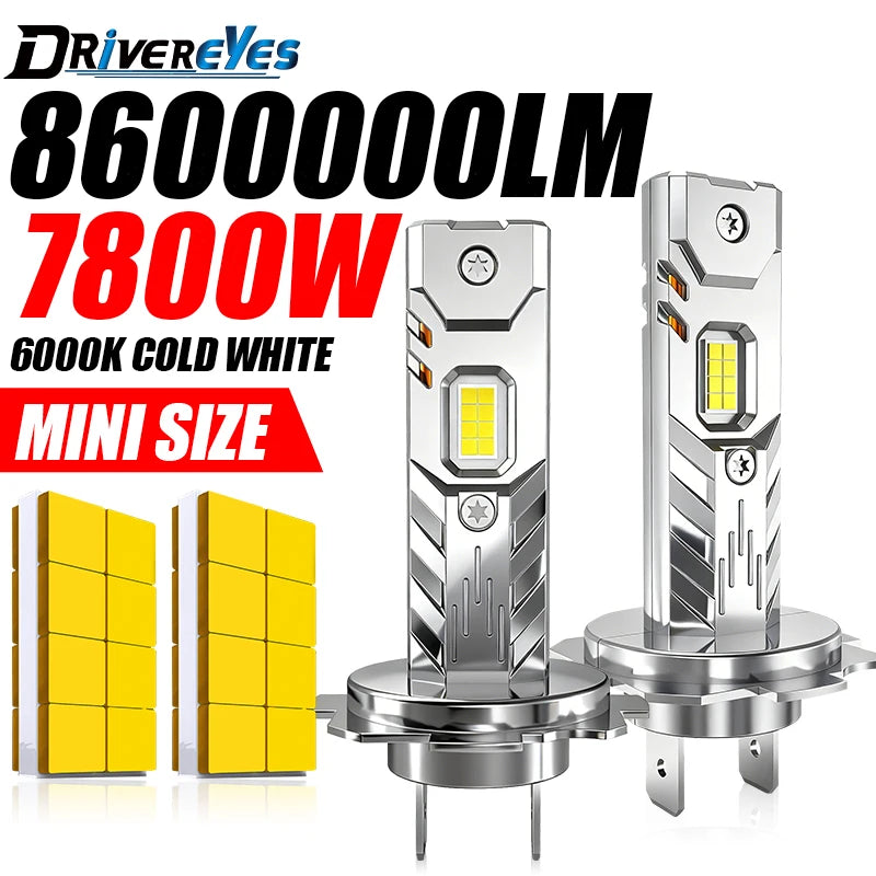 7800W H7 LED H4 H1 Headlight CANBUS 9005 H9 H11 HB3 9006 HB4 Lights Mini Lamp 1:1 Size Wir