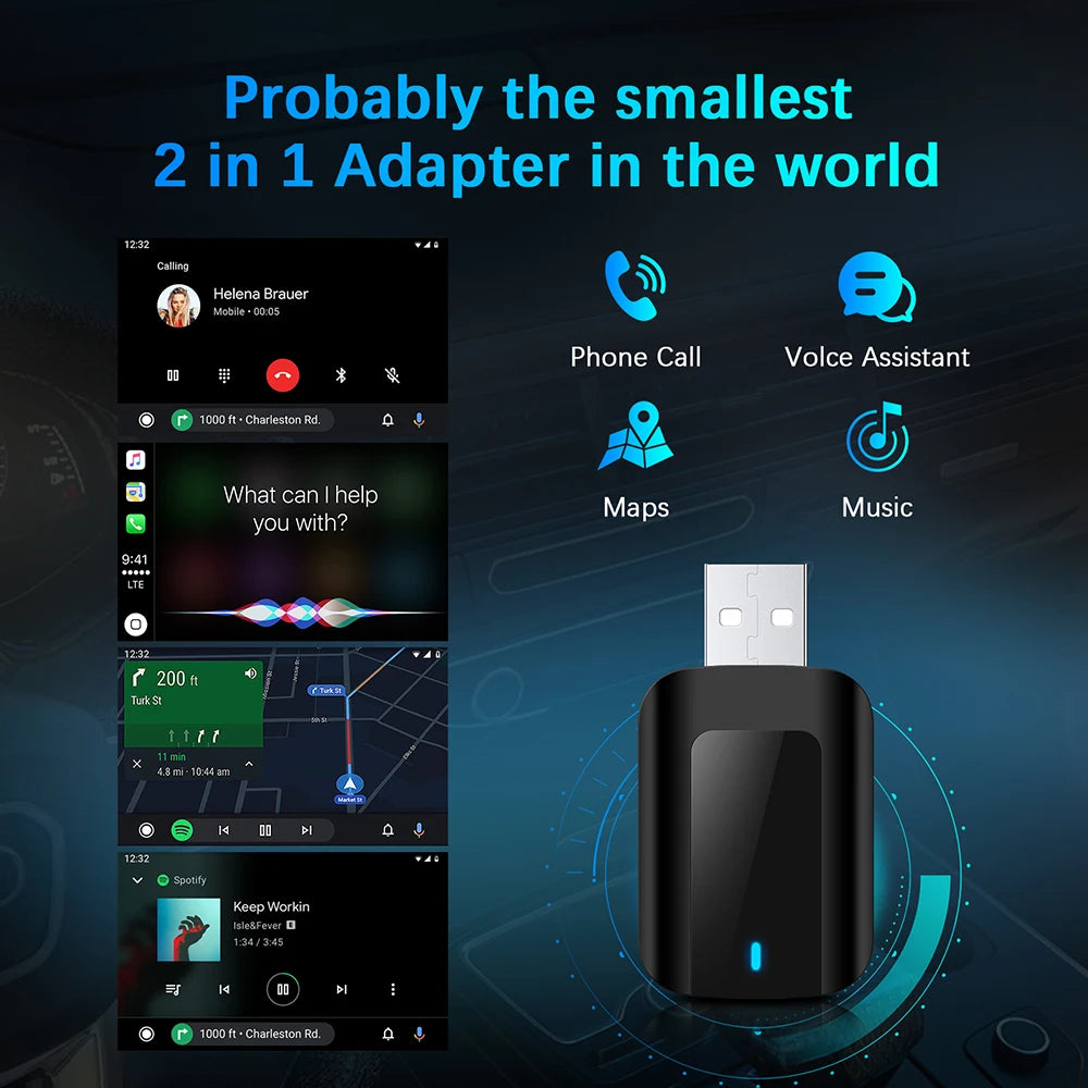 Wireless Adapter CarPlay Android Auto 2in1 Smart Dongle Play&Plug For Opel ADAM Astra Cors | AUTOKITSHOP
