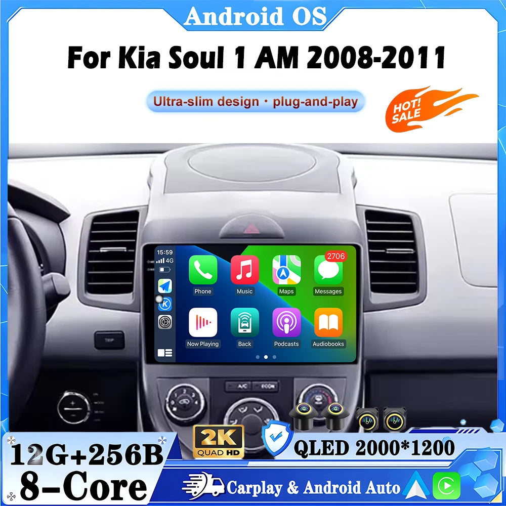 9 lnch 4G WIFI Android16 For Kia Soul 1 AM 2008-2011 CarPlay Car Radio Multimedia Player H