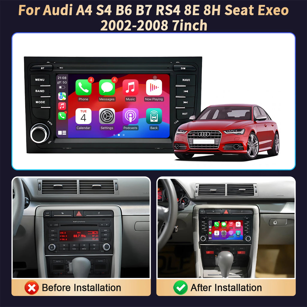 7 inch For Audi A4 S4 B6 B7 RS4 8E 8H Seat Exeo 2002 2003 2004-2008 Car Radio Wireless Car