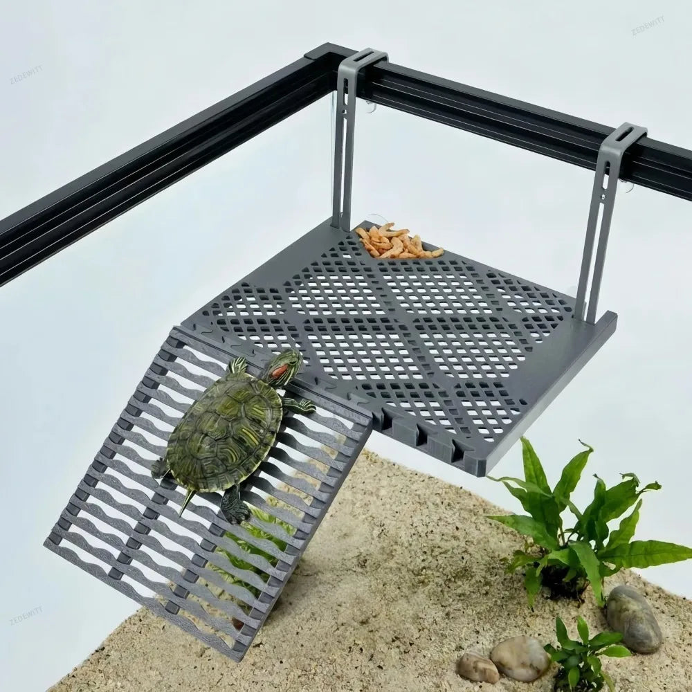 Turtle Tank Hanging Basking Platform Suction Mount Non‑Slip Ramp Rest Dock with Feeding Tray Aqu - Automotive LED Light
