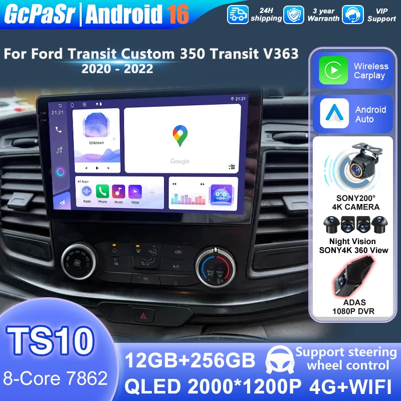 Android 16 Car Radio Carplay For Ford Transit Custom 350 Transit V363 2020 - 2022 Head Uni