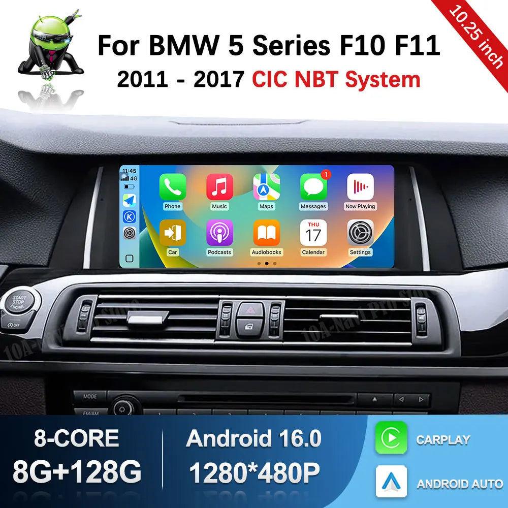10.25 ‘’ for BMW 5 Series F10 F11 2010 - 2017 CIC NBT System Android 16 Carplay WiFi Car V