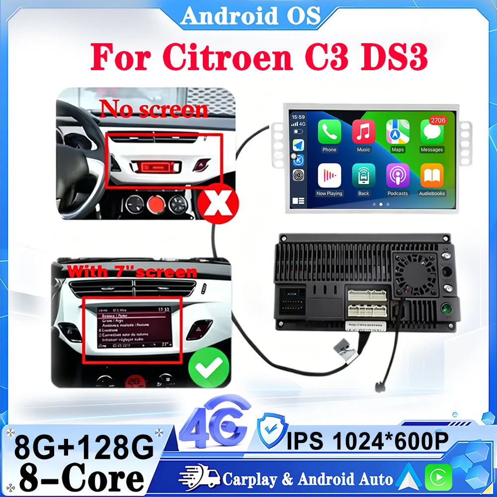 7 inch For Citroen C3 DS3 Android Auto Carplay Car Radio Multimedia Video Player GPS Navig