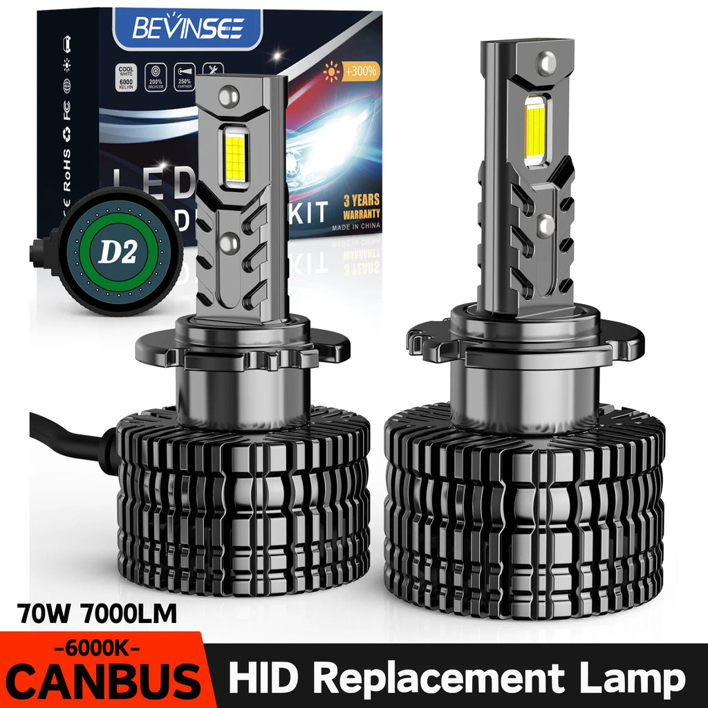 BEVINSEE D2S LED Bulb D1S D3S D2R D1R D3R CANBUS LED Headlights HID Replace 70W For Audi B
