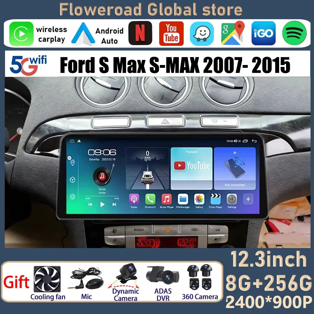 12.3 inch 2400*900 Android 15 For Ford S Max S-MAX 2007 - 2010 2011 - 2015 Multimedia Car  | AUTOKITSHOP