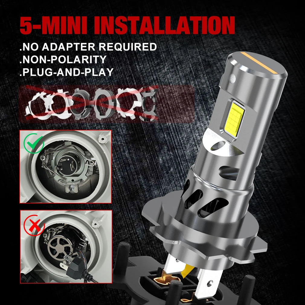 30000LM H7 LED Headlight Bulb Mini Wireless 24pcs 3570 CSP Chips for Car Headlamp Auto Dio