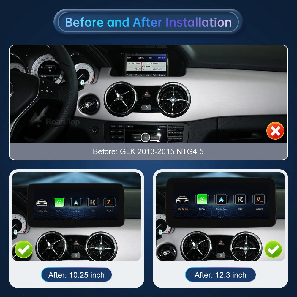 Road Top 10.25 12.3''Multimedia Display For Benz GLK 2013-2015 NTG4.5 LHD Touch Screen Wir | AUTOKITSHOP