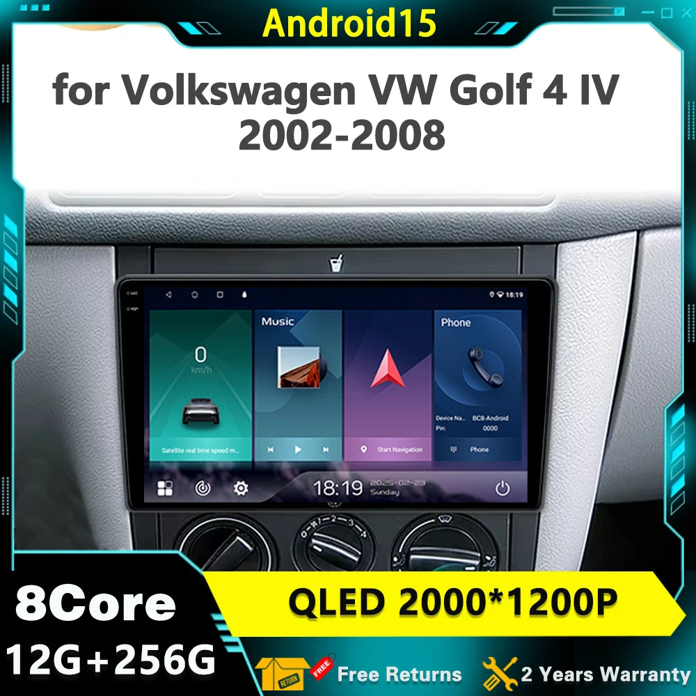 Android 15 For Volkswagen Golf Mk 4 2004-2008 Car Radio Carplay Multimedia Player GPS Navi