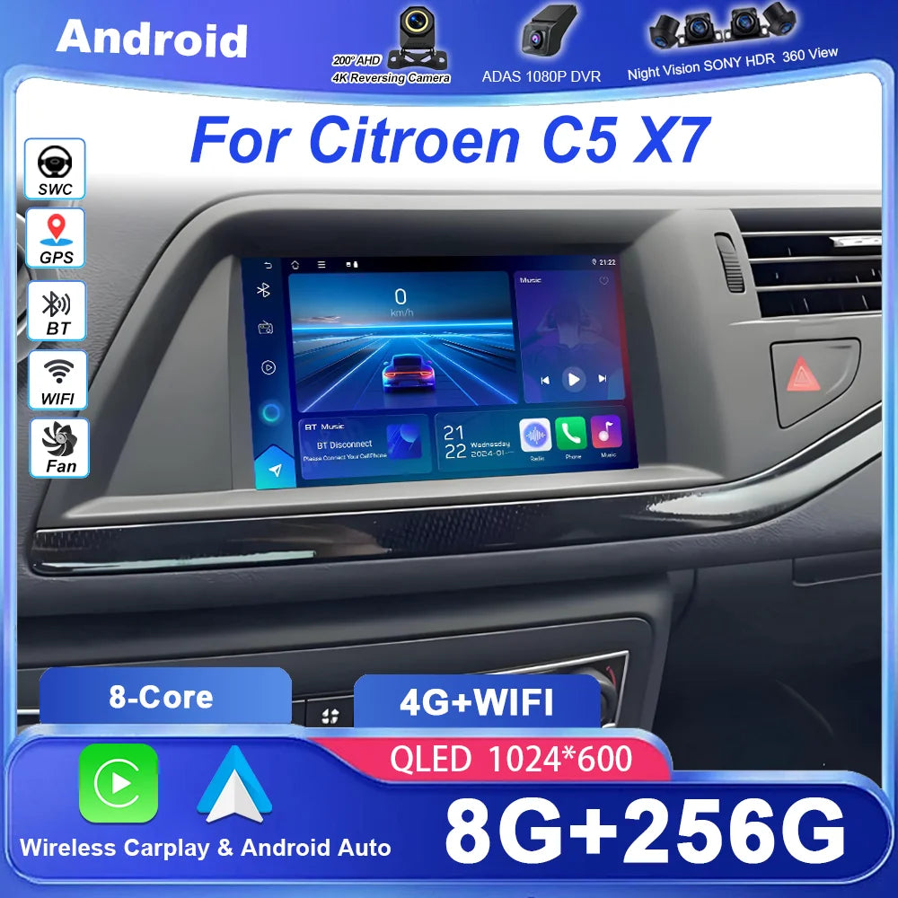 Car Radio Carplay Android For Citroen C5 X7 Multimedia Video Player touch screen Navigatio