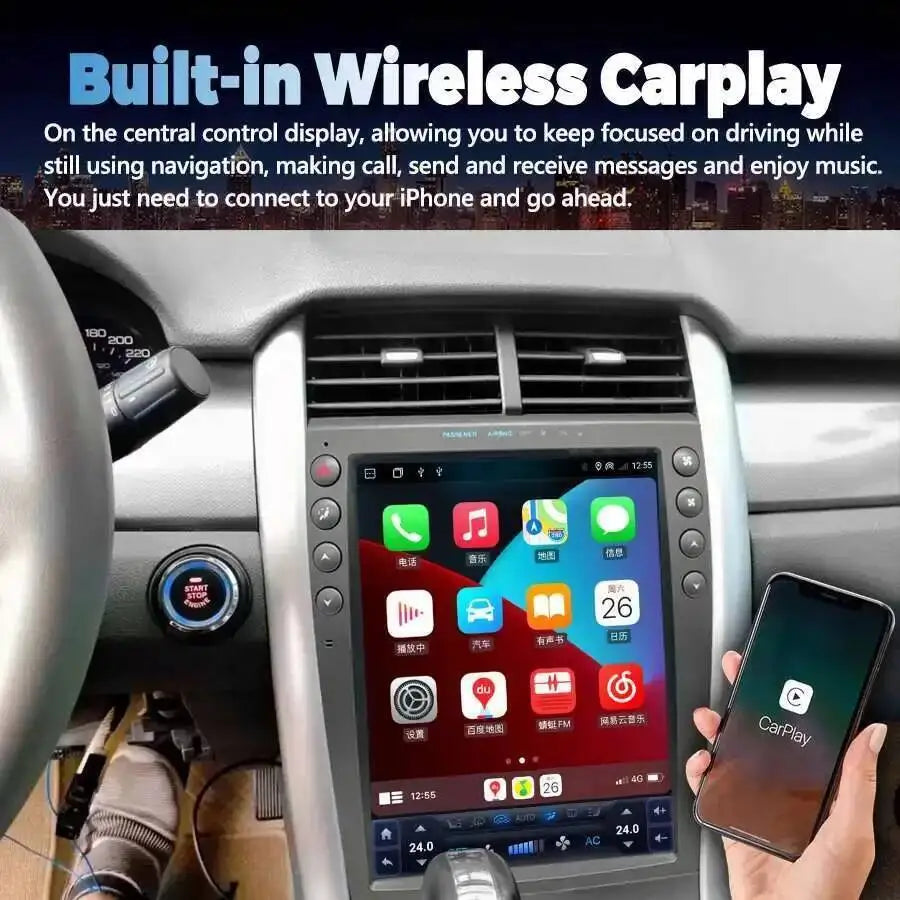Radio 12.1 Inch Carplay 4G SIM Android For Ford EDGE 2009-2013 Qled Vertical GPS Navi Head
