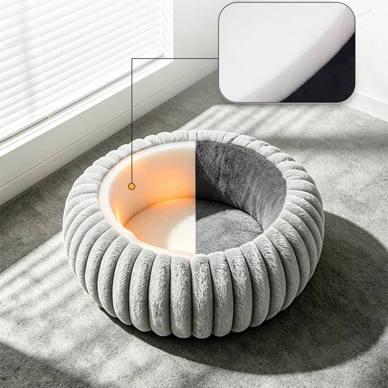 Electric Heating Plush Pet Sofa Bed Winter Warm Round Cat Dog Bed Smart Timed Temperature Contro - Automotive LED Light