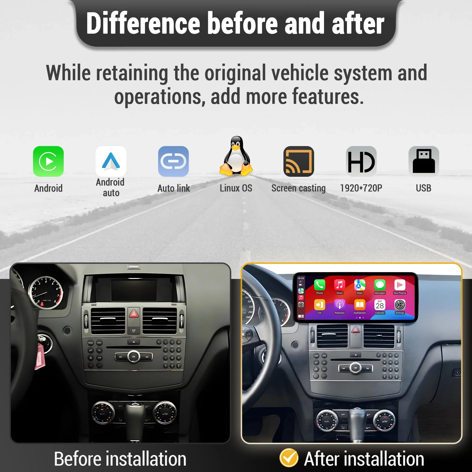 12.3 inch Linux Multimedia For Mercedes Benz W204 C Class C180 C200 C300 2008 2009 2010 Ca